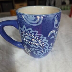 Laurie Gates Blue Paisley Coffee Mug‎ Ceramic Tea Cup Decorative Patterned